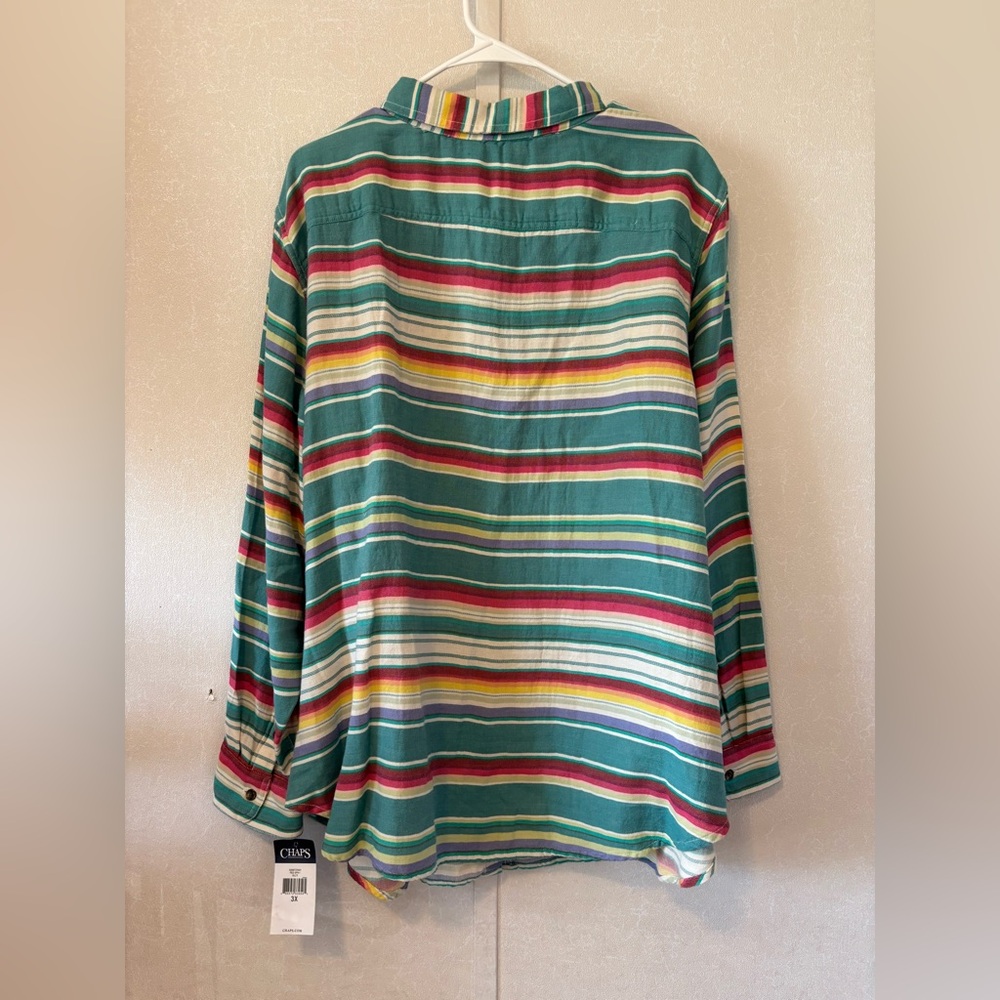 Chaps | Women’s Vibrant Striped Button Down Shirt | Size 3X - Picture 5 of 8